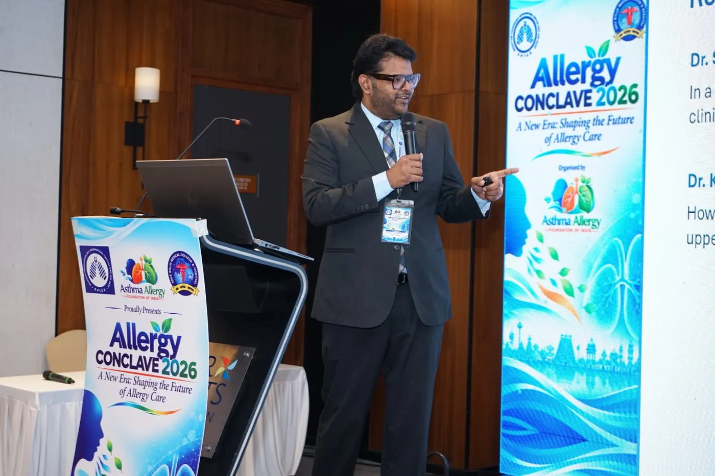 Dr. Koushik delivering a lecture at Allergy Conclave 2026.