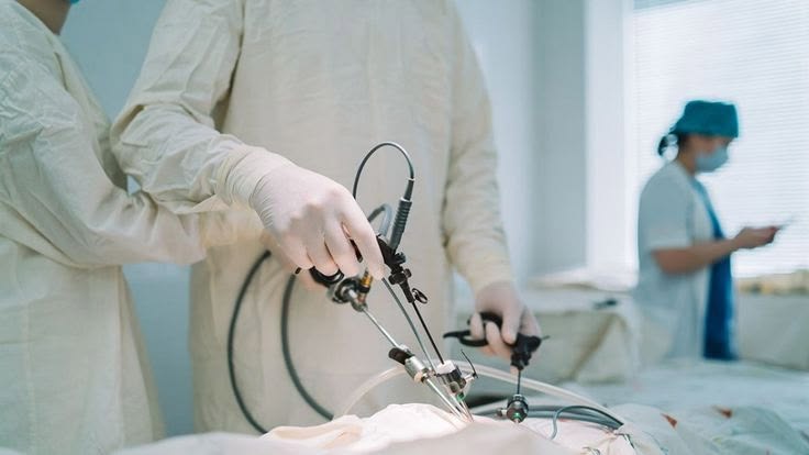Clinician performing a thoracoscopic pleural procedure