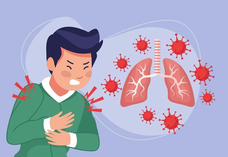 Illustration of a person with chest pain and infected lungs representing tuberculosis