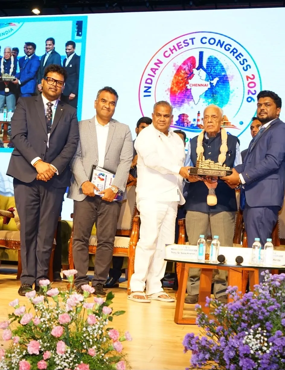 Dr. Koushik with colleagues on stage at Indian Chest Congress 2026